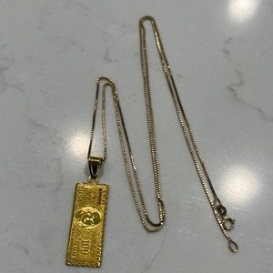 Authentic 14k Supreme 100 Dollar Bill Pendant Gold with 25.5” Gold Chain